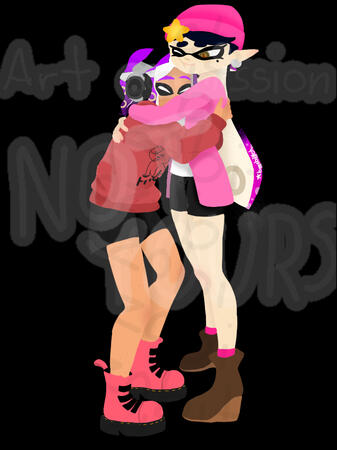 Ship art of an oc and Callie from splatoon, liness art